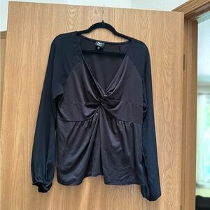 Bobeau Black Long Sleeve Tie Front Blouse